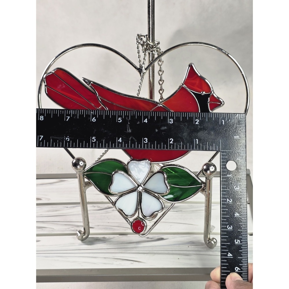Handmade Stained Glass Cardinal Bird Suncatcher, Window Hanging' Memorial, Gift - Picture 3 of 4